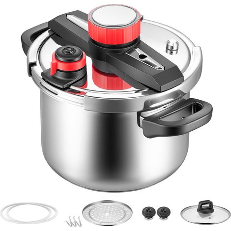Autocuiseur 6L en acier inoxydable, avec panier vapeur et couvercle en verre trempé. 3 réglages de pression (viande, légumineuses, riz, soupe, sauces) jusqu'à 100 kPa. (1/5)