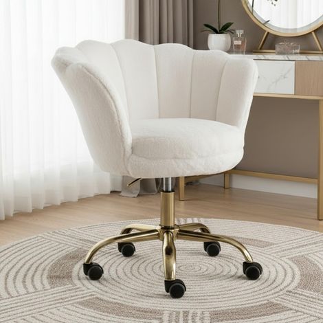 Wahson Office Chair in Faux Fur Modern Swivel Desk Chair with Petal Backrest Height Adjustable for Home Office, White (1/5)