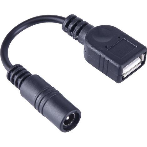 Câble d'alimentation femelle CC 5,5 x 2,1 mm vers USB AF femelle CC, adapté aux adaptateurs pour ordinateurs portables, longueur : 15 cm (noir). (1/3)