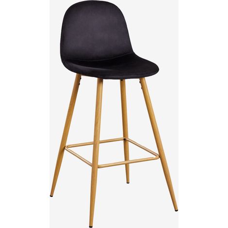 Pack de 2 tabourets hauts en velours Glamm SKLUM  ↑75 cm       Noir Bois naturel