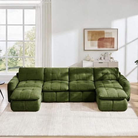 Ensemble canapé d'angle convertible 4 places en vert classique (1/5)