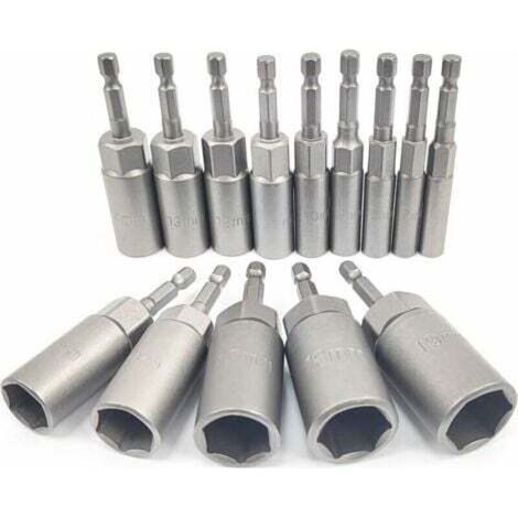 14 Pièces Douille Visseuse Approfondir, 6-19mm Adaptateur Hexagonal, Profondeur D'usinage 34mm, Hexagonal Pour Tournevis à Écrou de pour Perceuse à Main, Douille Visseuse a choc, Clé à Douille (1/4)