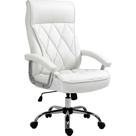 Bürostuhl aus Kunstleder, ergonomischer Drehstuhl mit Wippfunktion, höhenverstellbar, Weiß