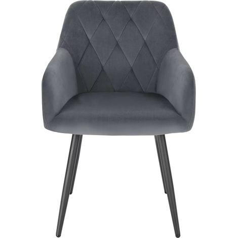 Silla de comedor con reposabrazos, terciopelo gris oscuro, acolchada, patas metálicas MODENUIT (1/5)