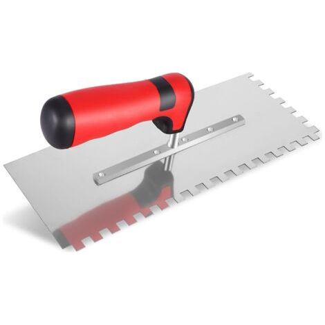 QORVA-Truelle Dentée 8 mm, Truelle de Lissage INOX, (280 x 100 mm) Truelle Professionnelle INOX, Spatule Dentée pour Pose Carrelage, Poignée Ergonomique