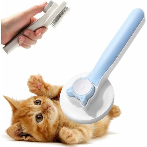 Brosse Chiens Chats, Brosse Autonettoyante Poils Morts Brosse de Toilettage Autonettoyante, Pour Chiens chats eliminer efficacement des poils tomentose sous-poil Tangles (Bleu) (1/5)