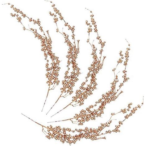 5 piezas de acebo artificial dorado, ramas de bayas falsas para decoración de árbol de Navidad para manualidades DIY (1/5)