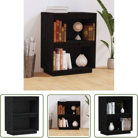 The Living Store Armoire console Noir 60x34x75 cm Bois de pin solide - Buffet Noir - Meuble Rangement - Armoire Console - Commode Bois - Mobilier Salon (1/5)