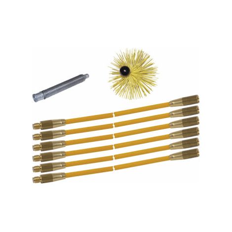 Kit ramonage 9m hérisson rilsan Ø125mm – 6 cannes fibre de verre 1,5m – Pour espaces confinés – Nettoyage cheminée efficace