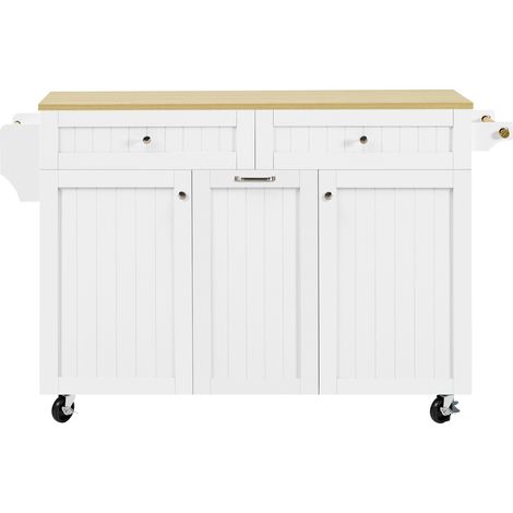 CAIziÎlot de cuisine sur roulettes avec espace repas extensible, îlot de cuisine avec tiroirs multifonctions, îlot de cuisine mobile idéal pour la cuisine et la salle à manger (Blanc) (1/5)