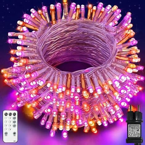 String Lights, 20M 200 LED Fairy Lights with Remote Control, 8 Modes Timer String Lights, IP44 Waterproof Outdoor Yard Garden Door Decoration (Orange Purple) (1/5)