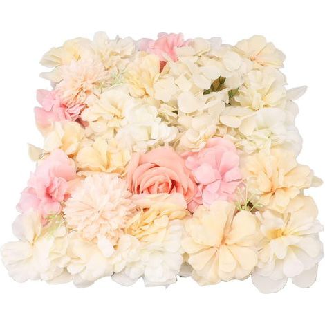 Artificial Silk Flower Wall Panels, 15x15 Inch Rose Wall Decoration with Grid Support for Wedding Party, Stage Backdrop, Balcony Room, Garden (Yellow and (1/5)