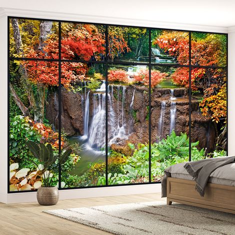 Papier peint panoramique Trompe l'oeil Verrière- Cascades - 260 cm x 164 cm (1/5)