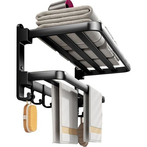 Porte-Serviettes Pliant Gris Pistolet, Sans PoinçOnnage, Support De Rangement Multifonctionnel Pour Salle De Bain, Toilettes, Porte-Serviettes (1/5)
