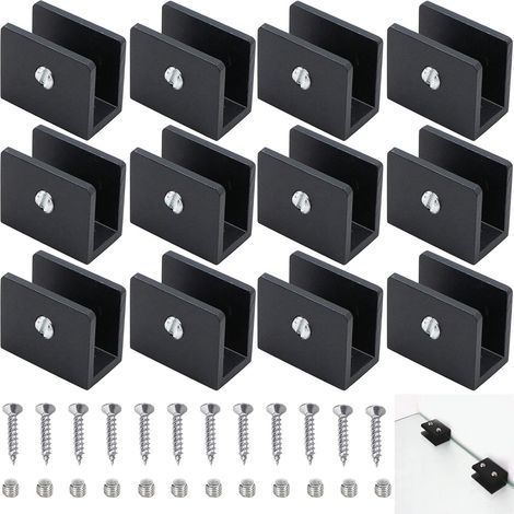 12 Pieces Glass Rail Clamps, Glass Shelf Support Clip, Adjustable Aluminum Glass Shelf Support, Metal U-Shaped Corner Bracket, Single Hole Glass Clamps, For Bathroom, Toilet, Hallway (1/5)