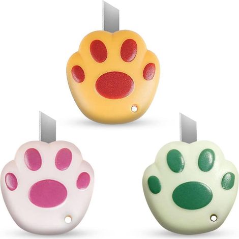 3 Pack Cute Retractable Cardboard Utility Knife Sharp Edge For Crafts, Smooth Mechanism Perfect For Office, School And Home. (1/5)