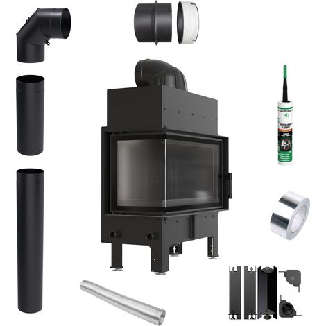Kamineinsatz KRATKI FLOKI S links 8 kW fi160 schwarz TERMOTEC Rohrset (1/5)