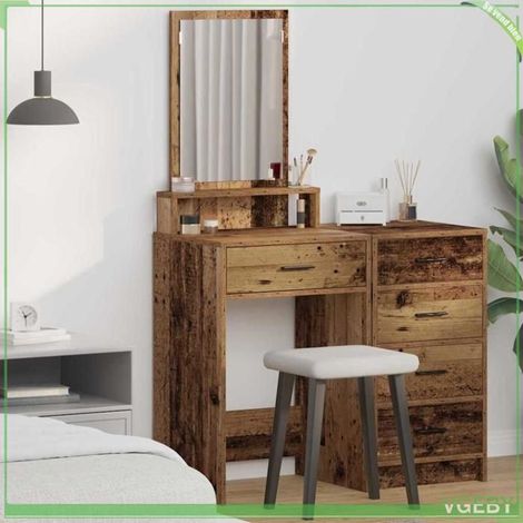 Table de Maquillage - ABI - Bois Ancien - 50 x 41 x 140 cm - Avec Miroir et Tiroir - LED (1/5)