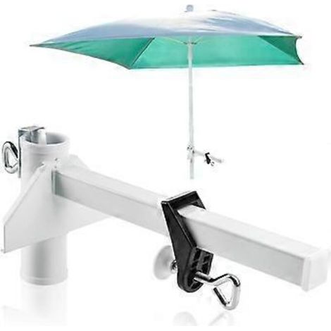 Support de parasol en métal - Support de balcon pour parasols - Support pour grandes balustrades de balcon (1 pièce - Blanc - Très grand)-x (1/5)