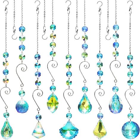 Sun Catcher - Artificial Crystal Prism - Indoor Outdoor Window Hanging Decor - Rainbow Light Reflector - 9 Pieces (1/5)