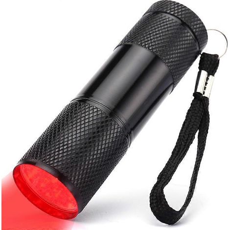 Mini lampe torche de poche rouge à 9 LED, 670 nm, puissante lumière rouge pour la chasse. (1/5)
