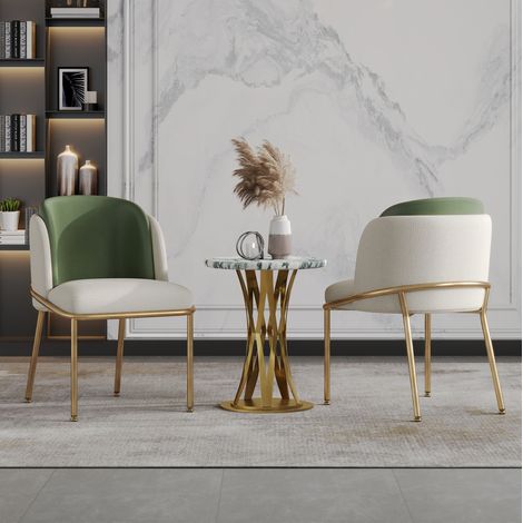 Set di 2 sedie da pranzo in PVC con gambe in ferro dorato regolabili verde e beige DESVIAE (1/5)