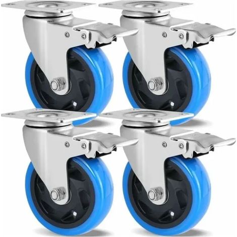 Lot De 4 Roulettes Pivotantes, Roulettes 100mm Pour Meubles, Jusqu'à 600kg, Roulettes Charge Lourde Avec Frein, Rotation À 360°, Roulettes Caoutchouc (1/4)