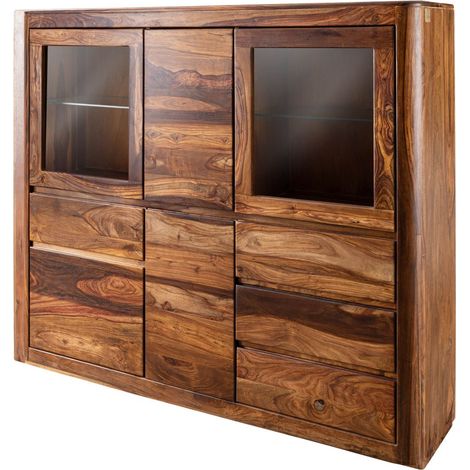 Massivmoebel24 – Buffet en bois de sheesham 166x40x145 cm – Finition cirée noisette – Style moderne – Pour salon, salle à manger, bureau (1/3)