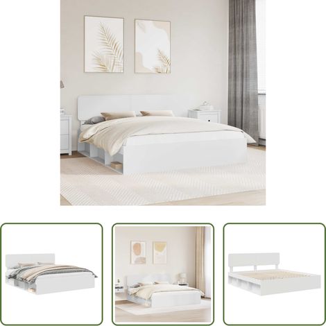 Lit en bois - Cadre de lit avec tête de lit Blanc 180 x 200 cm Pin massif (1/5)