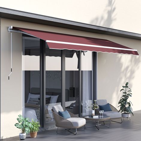 Toldo Retráctil Manual 3,5x2,5 m con Ángulo Ajustable Manivela Estructura de Aluminio y Protección UPF30+ Rojo Vino (1/5)