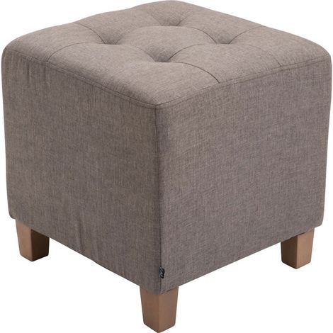 Taburete bajo reposapiés tapizado en tejido color topo patas de madera 45x46 cm 100000143