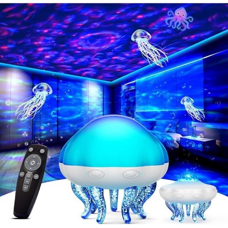 Projecteur Galaxie pour Chambre Lampe Projecteur Méduse Vague Océan & Veilleuse Ondulation Eau 8 Couleurs 3 en 1 Projecteur Lumière Aurore avec Télécommande & Minuterie Lampe Méduse pour Décor de Cham