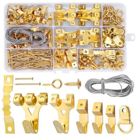 Pair Packung mit 250 Bilderrahmenhaken, Metallwandhaken, robustes Hakenset mit Schrauben für Leinwände, Fotos, Uhren, Spiegel.