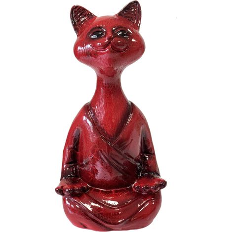 Statue en céramique chat zen rouge 34 cm (1/3)