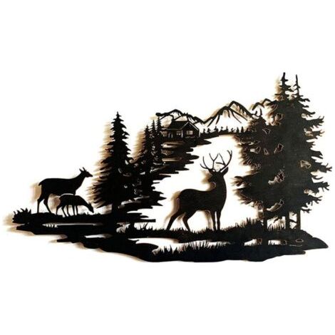 Pair Lntyq Forest Deer Scene Mur Art Metal Mountain Hanging Mur Mur Sculpture Indian Deco pour salon Metal Mountain Art Forest Deer Scène Mur Mur de suspension Sculpture pour le salon (1/4)