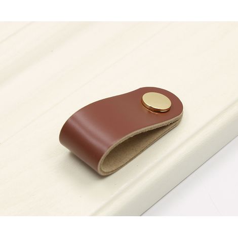 Poignées de meubles en cuir marron (lot de 6) avec vis, pour portes de placards et tiroirs, idéales pour la cuisine et la salle de bain (couleur C). (1/5)