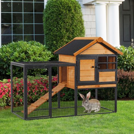 Gris 122x63x92 cm - Cage extérieure pour lapins Petite cage pour animaux de compagnie 2 niveaux avec rampe Plateau amovible en bois et métal