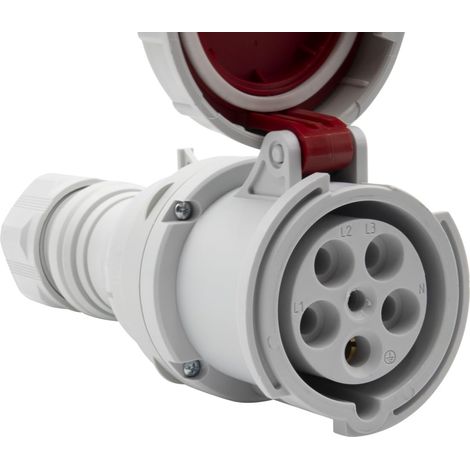 Prise électrique industrielle CEE à 5 pôles pour usage extérieur, prise CEE 400 V/63 A avec couvercle, connexion vissable, utilisation en extérieur, chantiers, industrie, camping, IP67, (1/5)