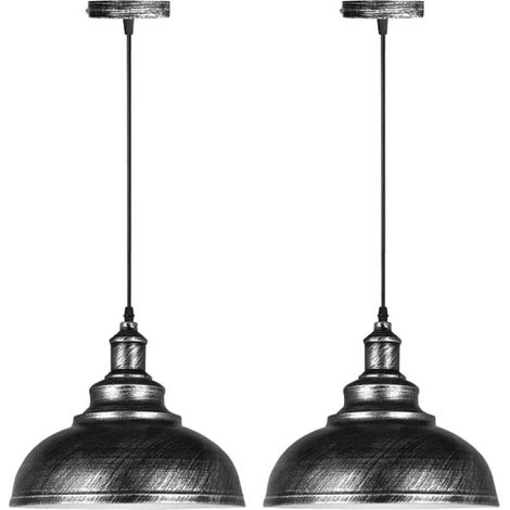 Lot de 2 suspensions industrielles en métal argenté, diamètre 29 cm, éclairage design pour atelier ou salon (1/5)