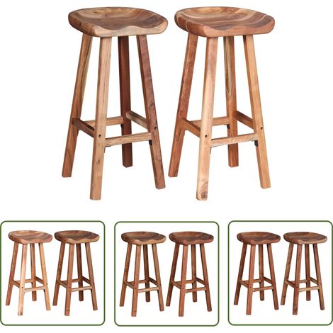 The Living Store Tabourets de bar lot de 2 bois d'acacia massif - Tabourets De Bar - Tabourets Hauts - Meubles De Cuisine - Chaise De Bar - Décoration Intérieure (1/5)