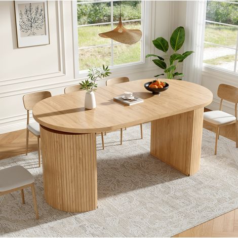 Mesa extensible de MDF y metal 120-160x80x76 cm natural y marrón claro con almacenaje oculto (1/5)
