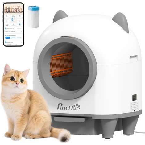 Lettiera per gatti autopulente, 80 litri, lettiera automatica con controllo tramite app, anti-pizzicamento, 55,5 x 51 x 60 cm, bianca