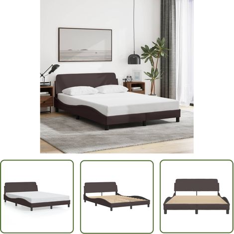 The Living Store Bettgestell ohne Matratze Dunkelbraun 140x200 cm Stoff - Bettes Gestell - Doppelbett - Holzrahmen - Massivholzbette - Lattenrost (1/5)