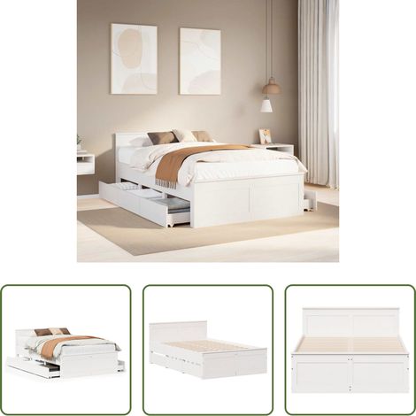 vidaXL Sommier à lattes -  Cadre de lit sans matelas avec tête de lit blanc 135x190 cm pin (1/5)