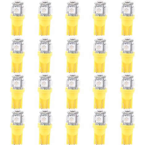 20 ampoules LED T10 12V 5050 5 SMD blanches chaudes pour voiture, éclairage de plaque d'immatriculation, ampoules de feu de gabarit (1/5)