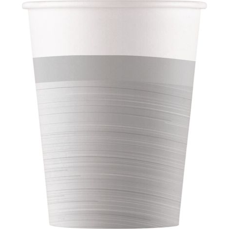 Bicchieri di carta per compleanno color argento, 200 ml, confezione da 8 pezzi. (1/2)