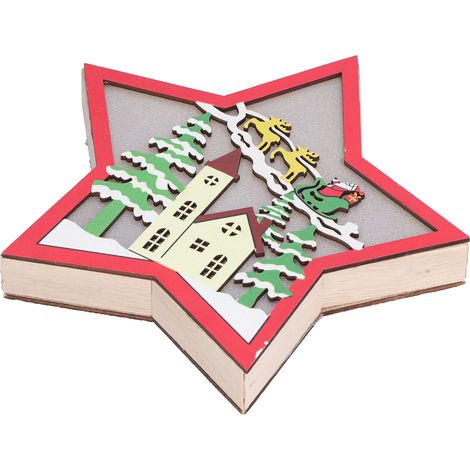 Weihnachtsstern aus Holz im Landhausstil, LED-beleuchtete Tischdekoration, 5-zackiger, handgefertigter Schmuck (Art.-Nr. JM00910, Batterien nicht enthalten) (1/5)