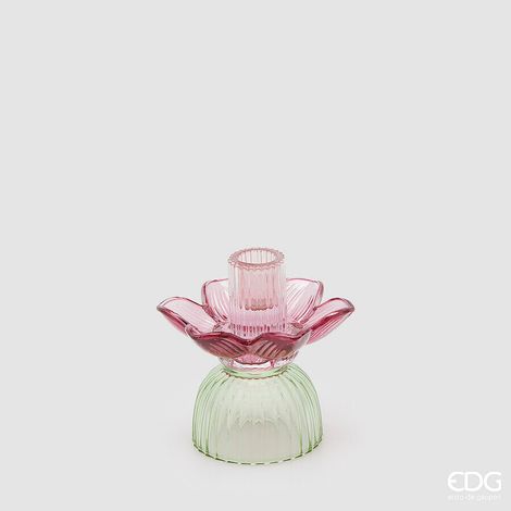 EDG Enzo De Gasperi Portacandela Flower in Vetro H 12,5 Cm D 12 Cm Violet Mix