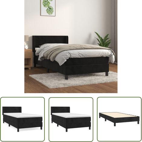 The Living Store Boxspringbett mit Matratze Schwarz 80x200 cm Samt - Samtbett - Boxspringbett - Doppelbett - Schlafzimmermöbel - Luxusbett (1/5)