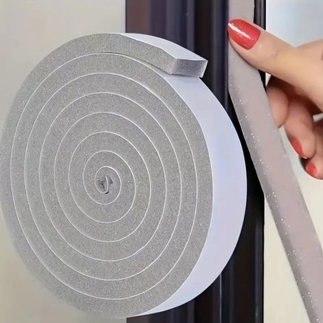 Burlete para puertas: cinta de sellado de espuma autoadhesiva (15 mm x 10 mm x 4 m), utilizada para el aislamiento acústico y térmico de puertas y ventanas, color blanco. (1/4)